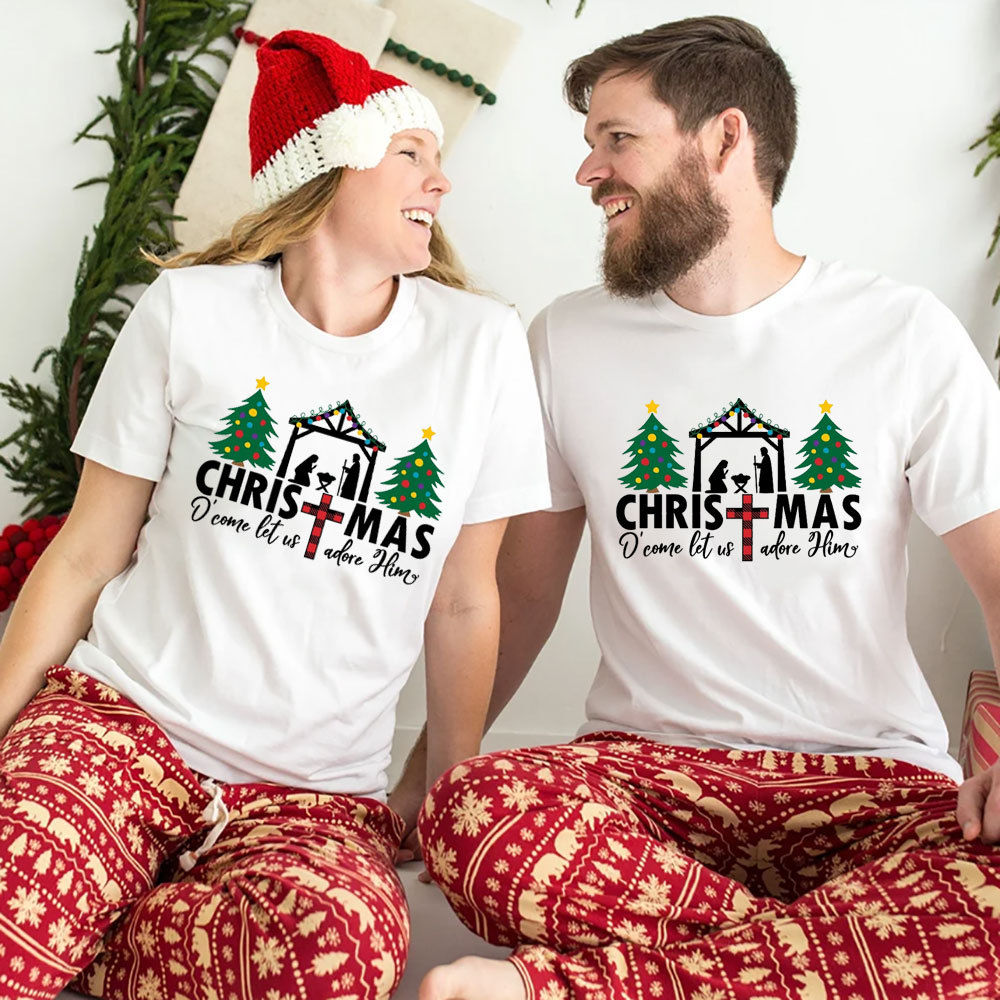 Oh Come Let Us Adore Him Christmas Christian Shirt