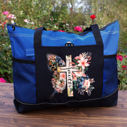 Butterfly Cross Faith Leopard Watercolor Flower Tote Bag