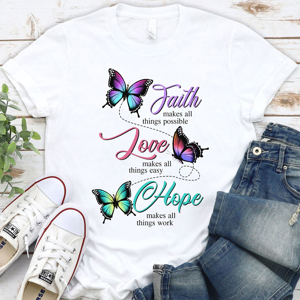 Butterfly Faith Hope Love Christian T-Shirt Sale - GuidingCross