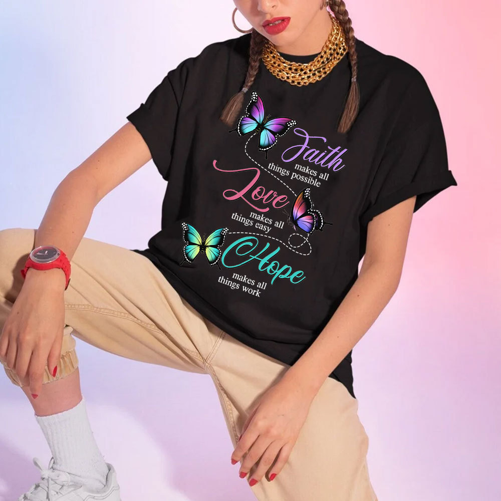 Butterfly Faith Hope Love Christian T-Shirt
