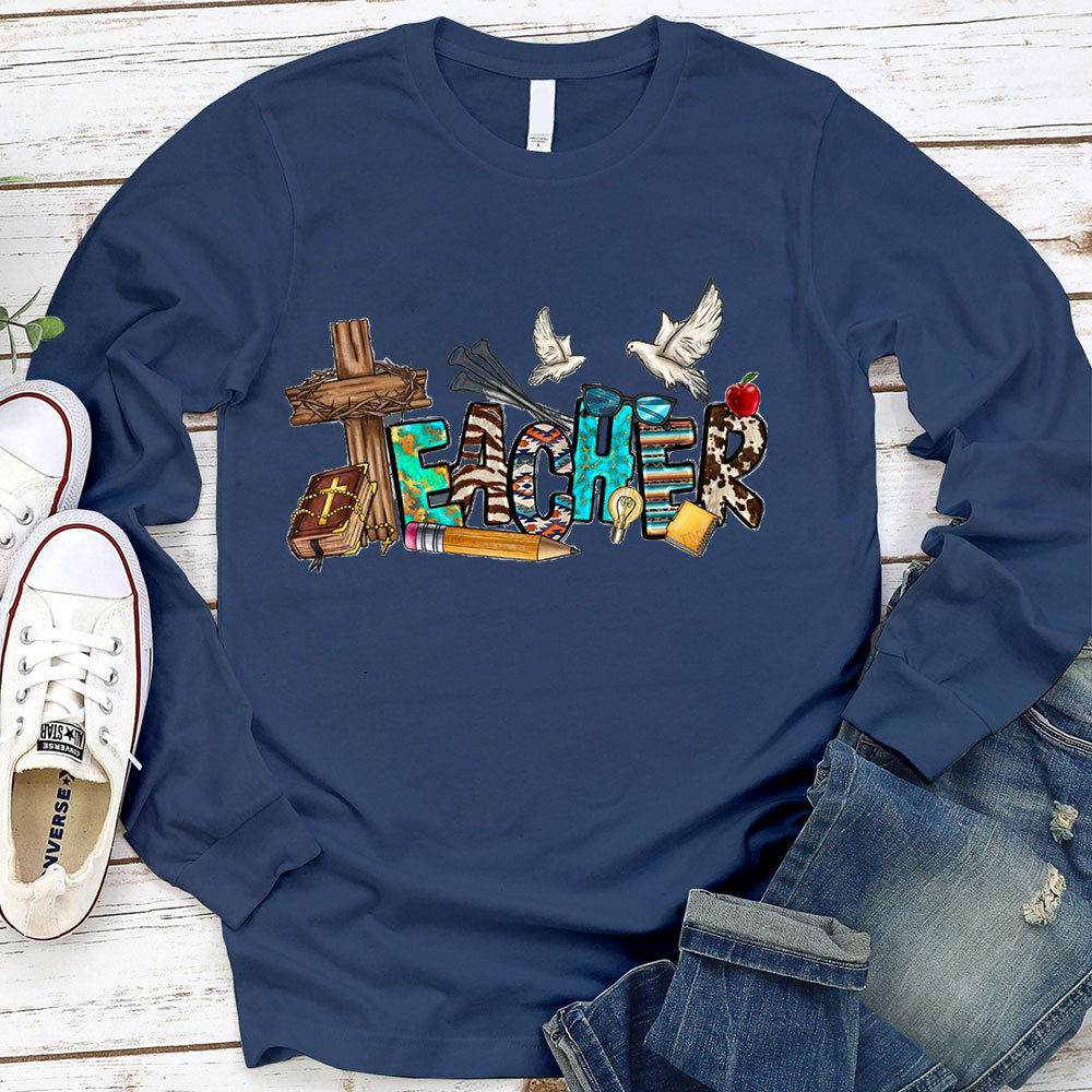 Christian Teacher Cross Long Sleeve T-Shirt