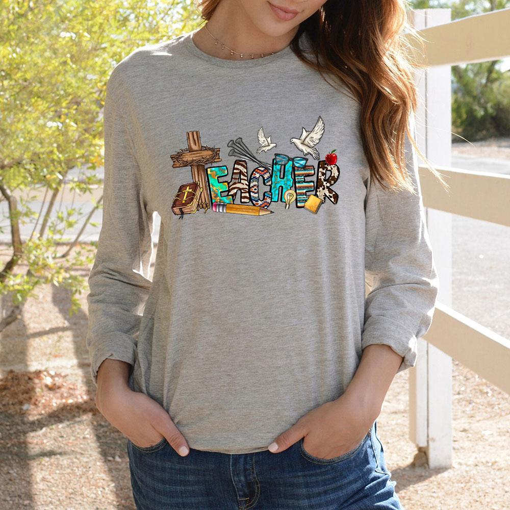 Christian Teacher Cross Long Sleeve T-Shirt