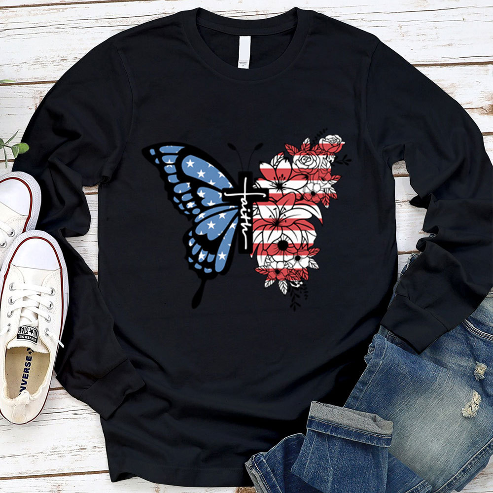 Faith Cross Butterfly Long Sleeve Shirt