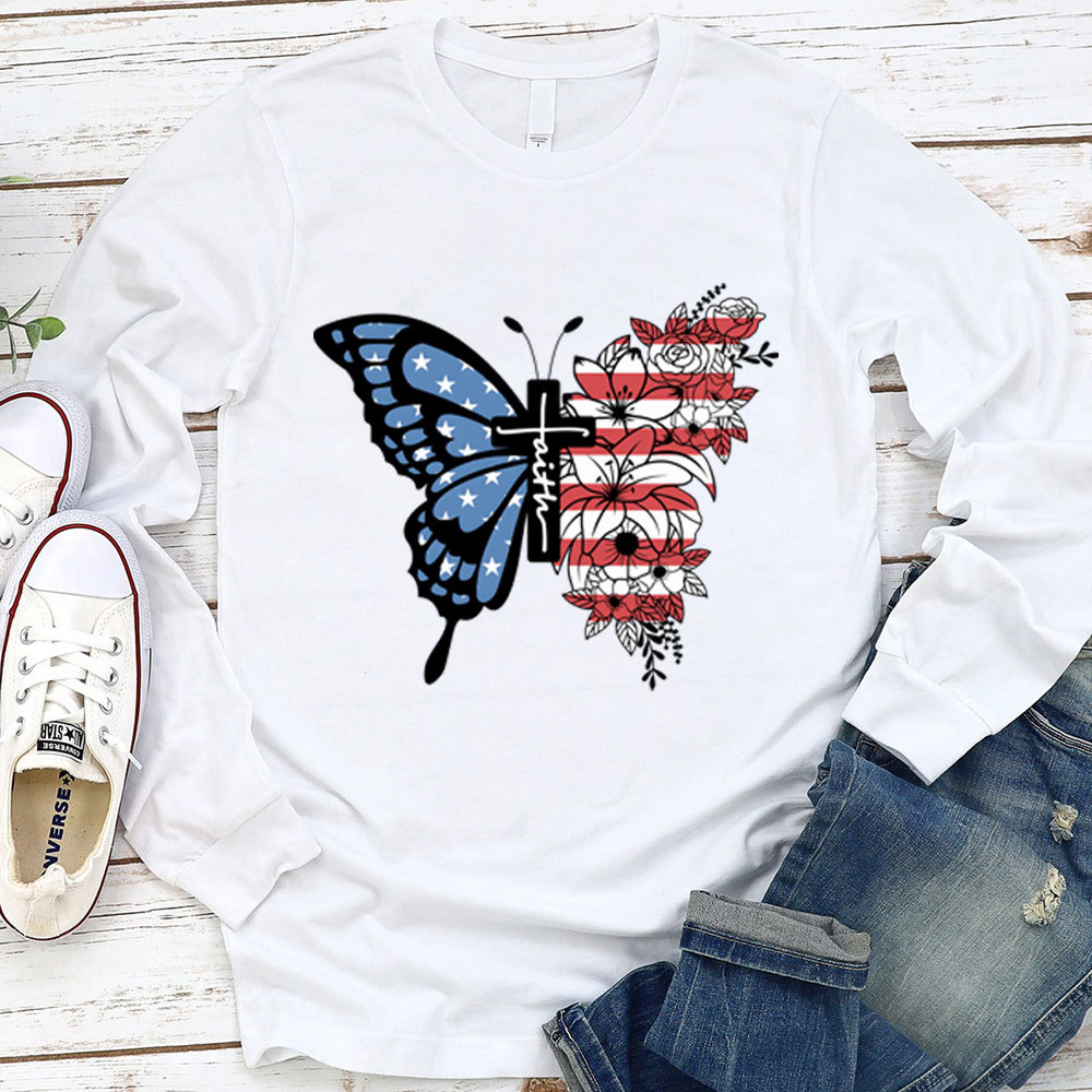 Faith Cross Butterfly Long Sleeve Shirt