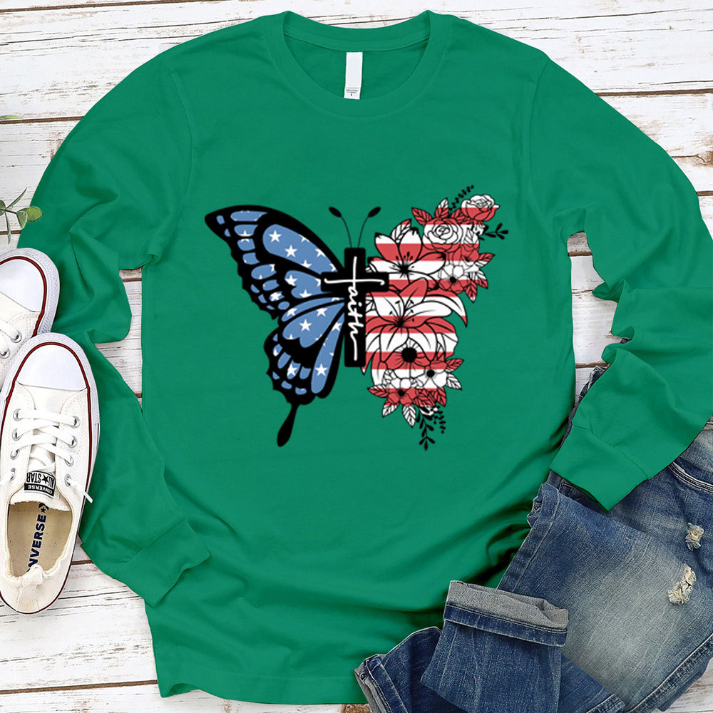 Faith Cross Butterfly Long Sleeve Shirt