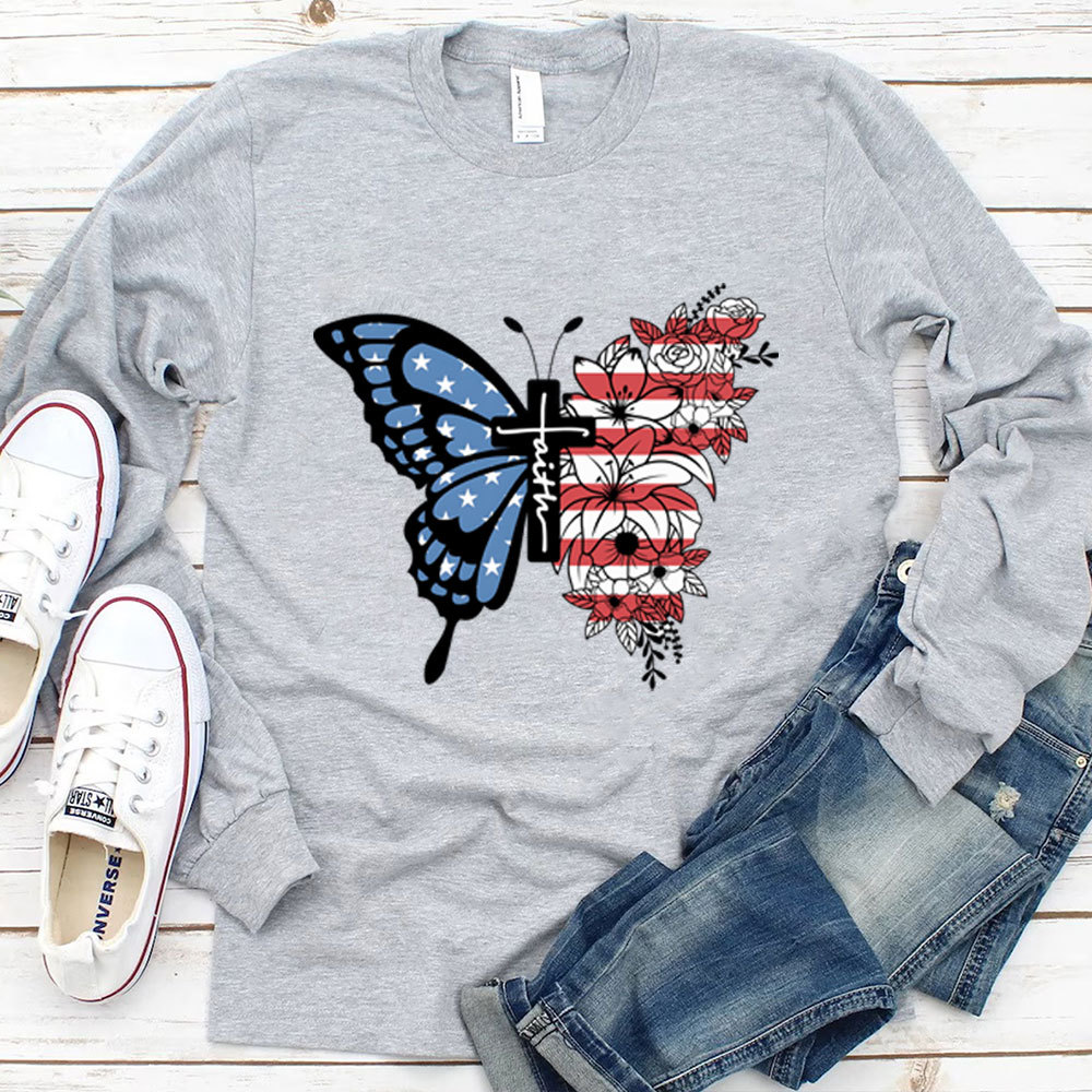 Faith Cross Butterfly Long Sleeve Shirt