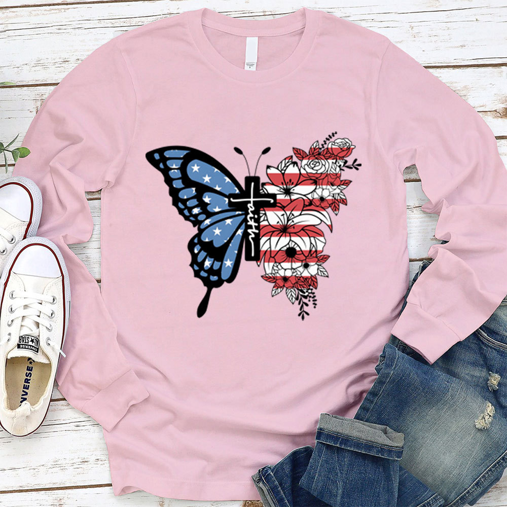 Faith Cross Butterfly Long Sleeve Shirt