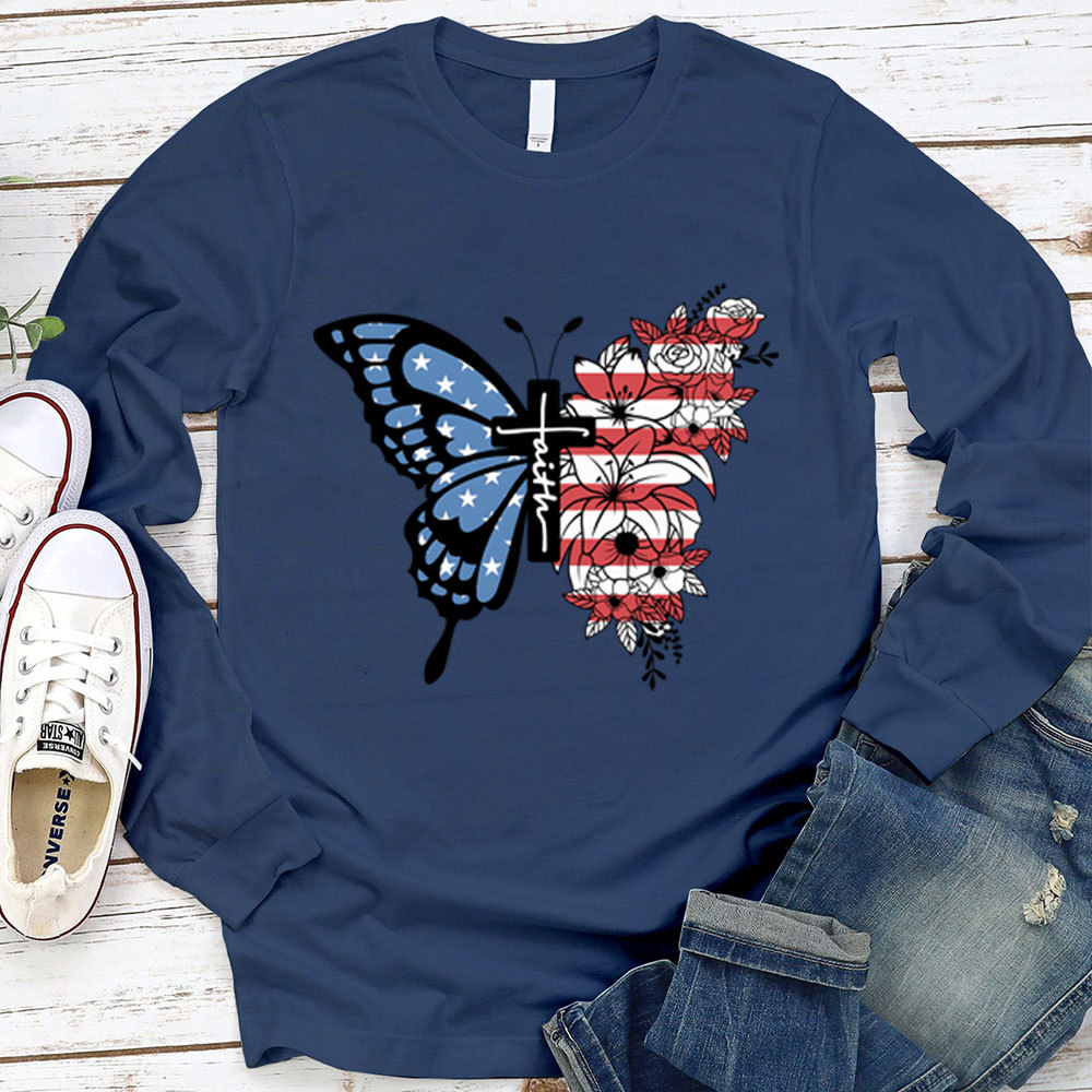 Faith Cross Butterfly Long Sleeve Shirt