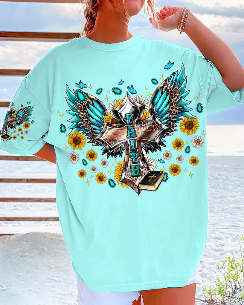 Faith Cross Wings All Over Print T-Shirt