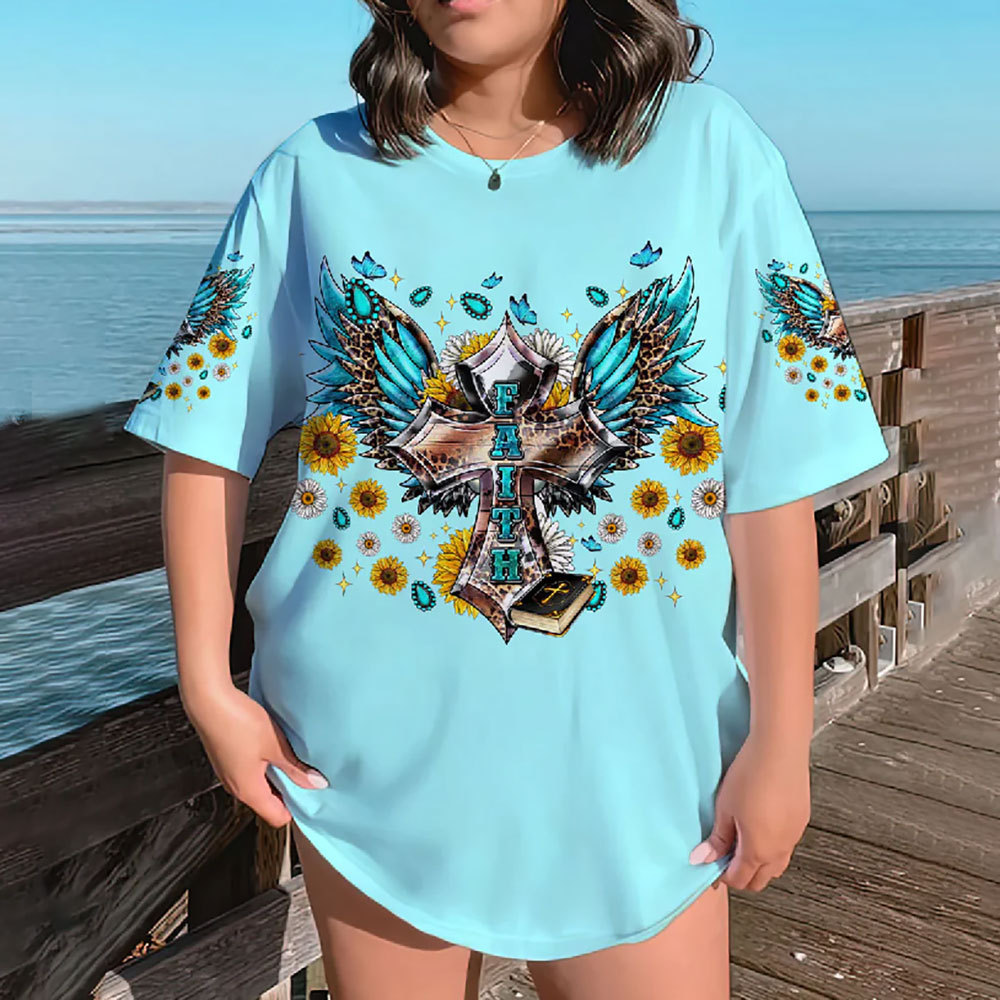 Faith Cross Wings All Over Print T-Shirt