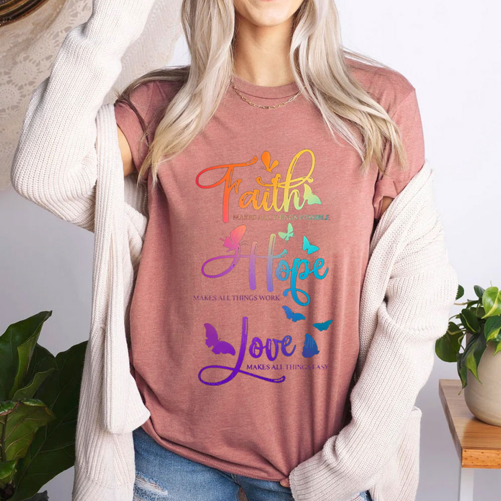 Faith Hope Love Christian Butterfly Shirt