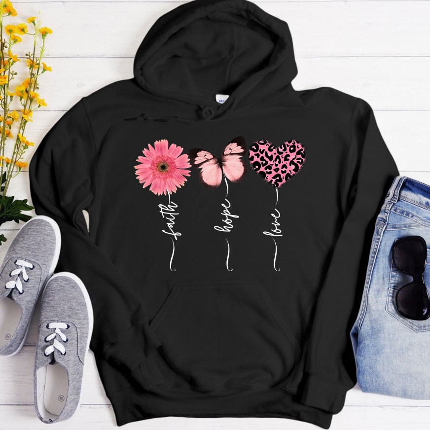 Faith Love Hope Flower Butterfly Heart Christian Hoodie