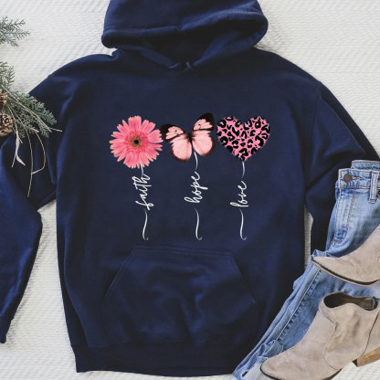 Faith Love Hope Flower Butterfly Heart Christian Hoodie