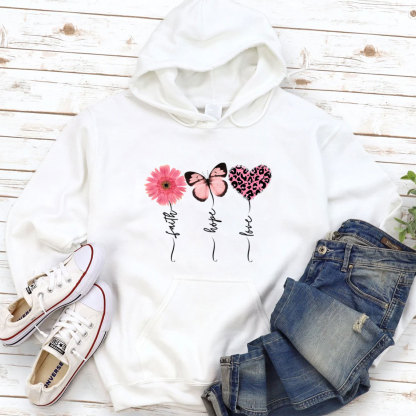 Faith Love Hope Flower Butterfly Heart Christian Hoodie