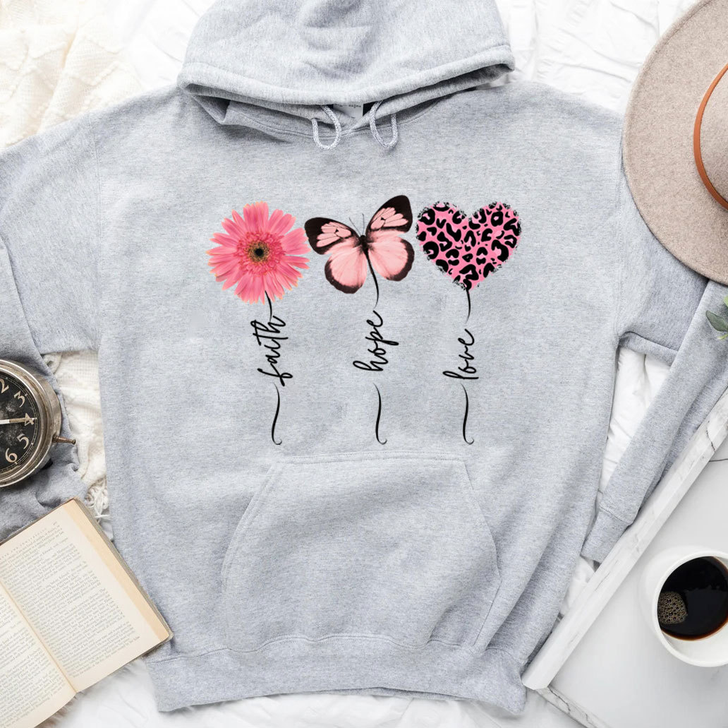 Faith Love Hope Flower Butterfly Heart Christian Hoodie