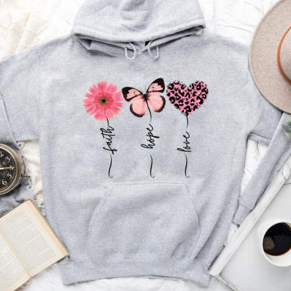 Faith Love Hope Flower Butterfly Heart Christian Hoodie
