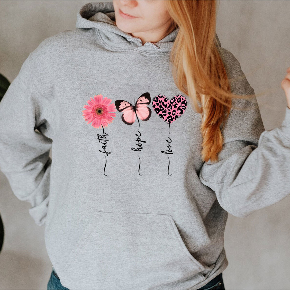 Faith Love Hope Flower Butterfly Heart Christian Hoodie