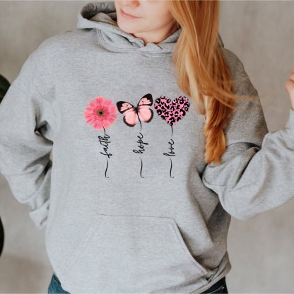 Faith Love Hope Flower Butterfly Heart Christian Hoodie