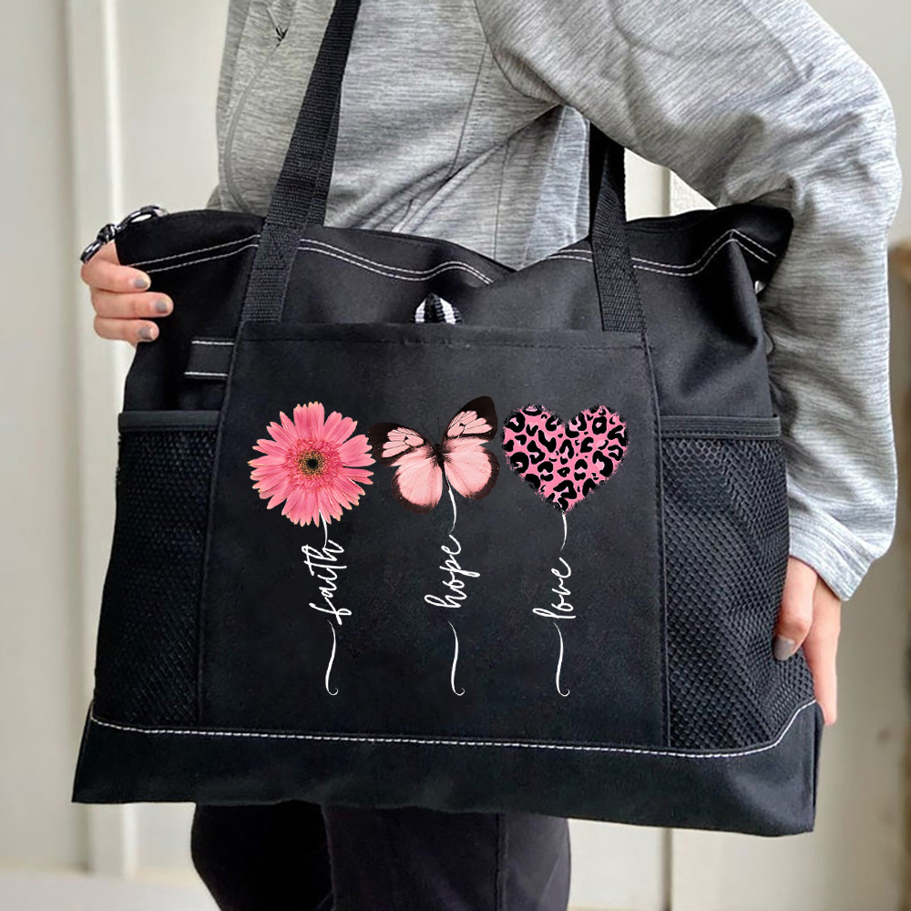 Faith Love Hope Flower Butterfly Heart Christian Tote Bag
