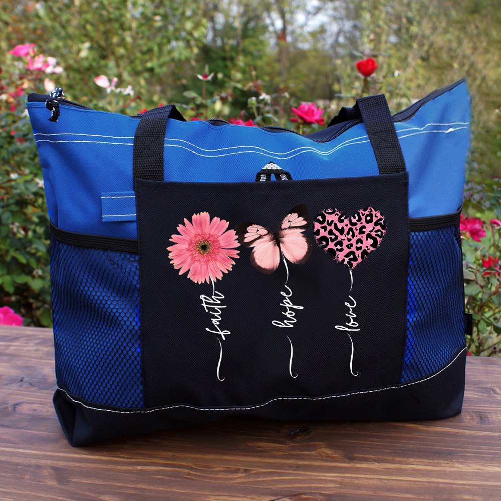 Faith Love Hope Flower Butterfly Heart Christian Tote Bag