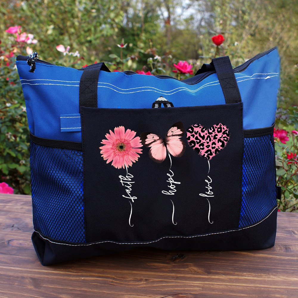 Faith Love Hope Flower Butterfly Heart Christian Tote Bag