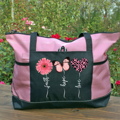 Faith Love Hope Flower Butterfly Heart Christian Tote Bag