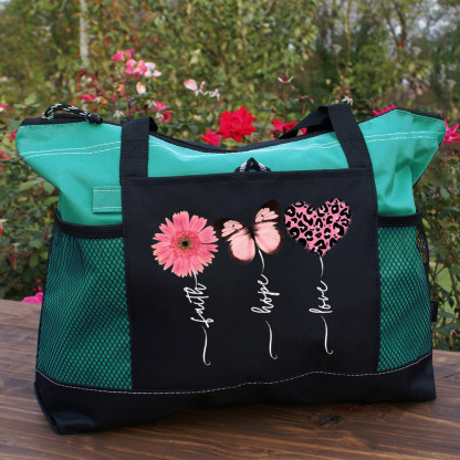 Faith Love Hope Flower Butterfly Heart Christian Tote Bag