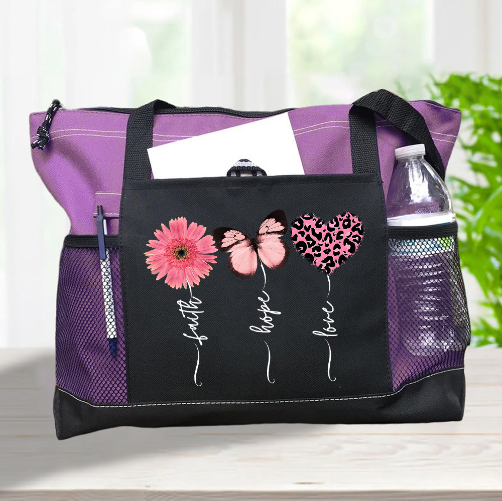 Faith Love Hope Flower Butterfly Heart Christian Tote Bag