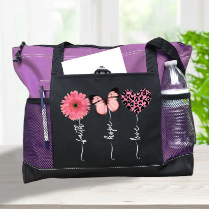 Faith Love Hope Flower Butterfly Heart Christian Tote Bag