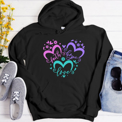 Faith Love Hope Heart Christian Piping Hoodie