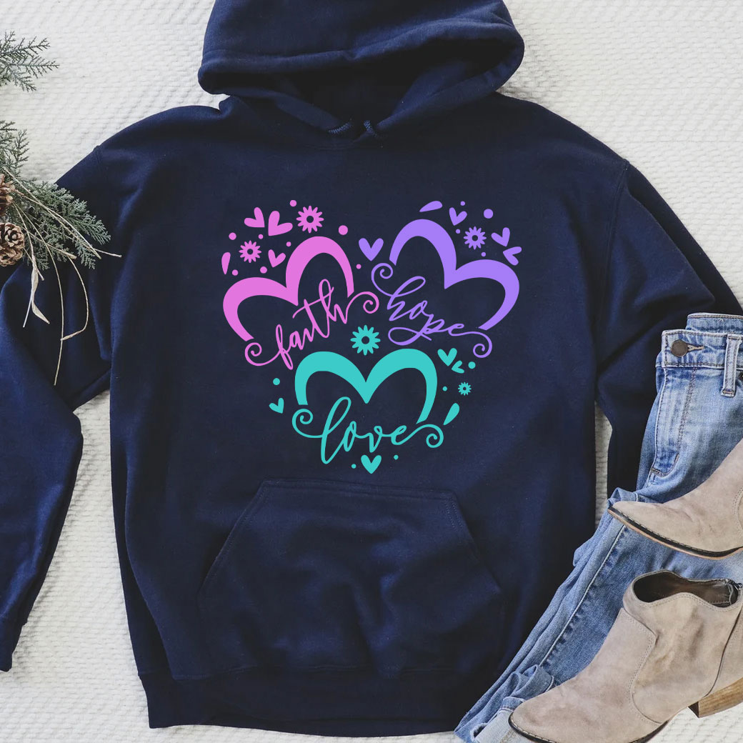 Faith Love Hope Heart Christian Piping Hoodie