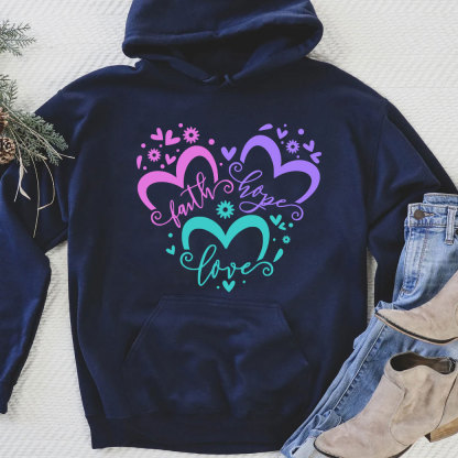 Faith Love Hope Heart Christian Piping Hoodie