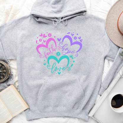 Faith Love Hope Heart Christian Piping Hoodie