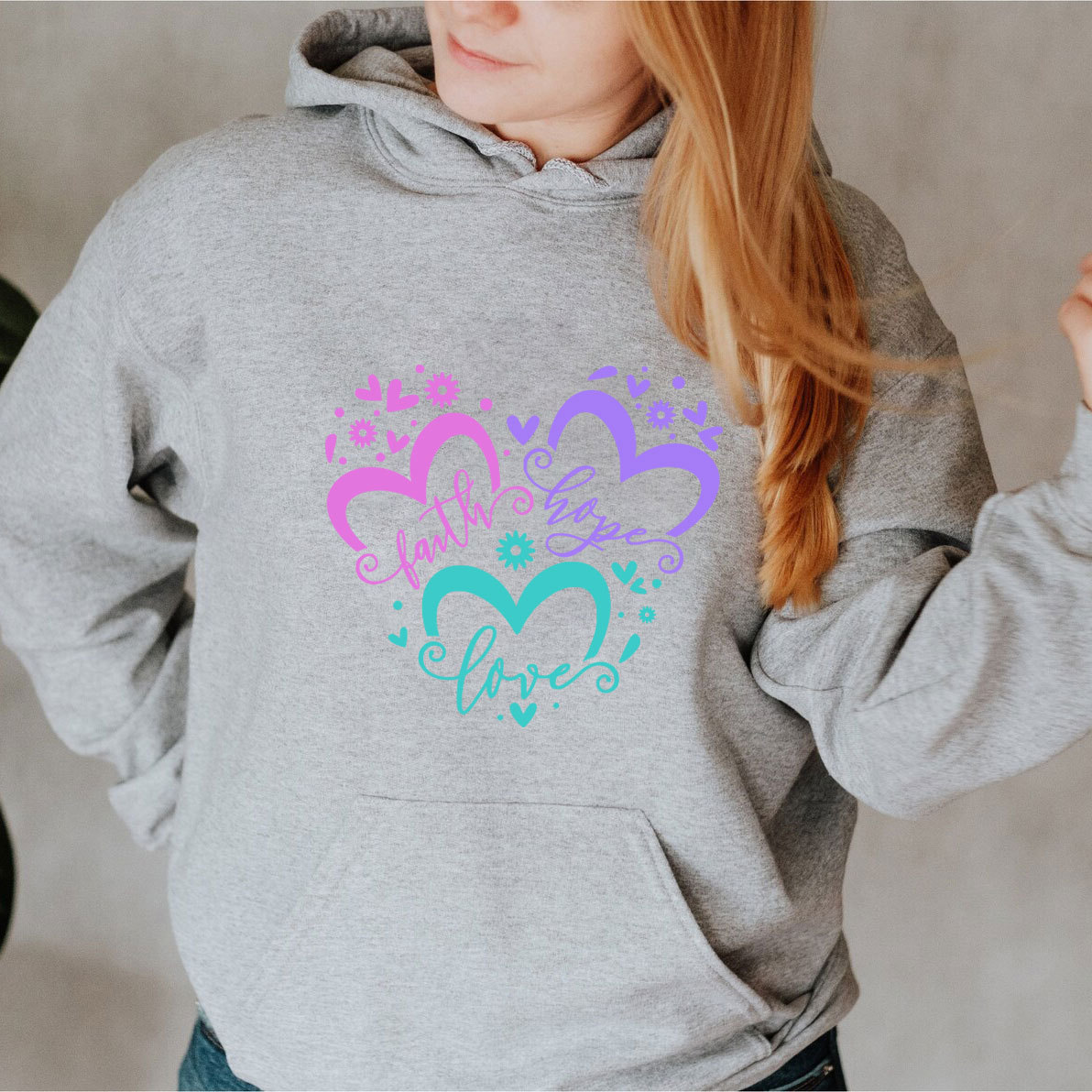 Faith Love Hope Heart Christian Piping Hoodie
