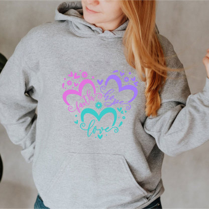 Faith Love Hope Heart Christian Piping Hoodie