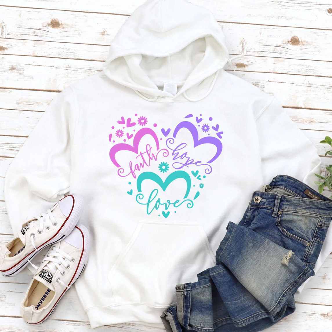 Faith Love Hope Heart Christian Piping Hoodie