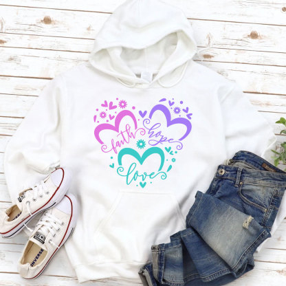 Faith Love Hope Heart Christian Piping Hoodie