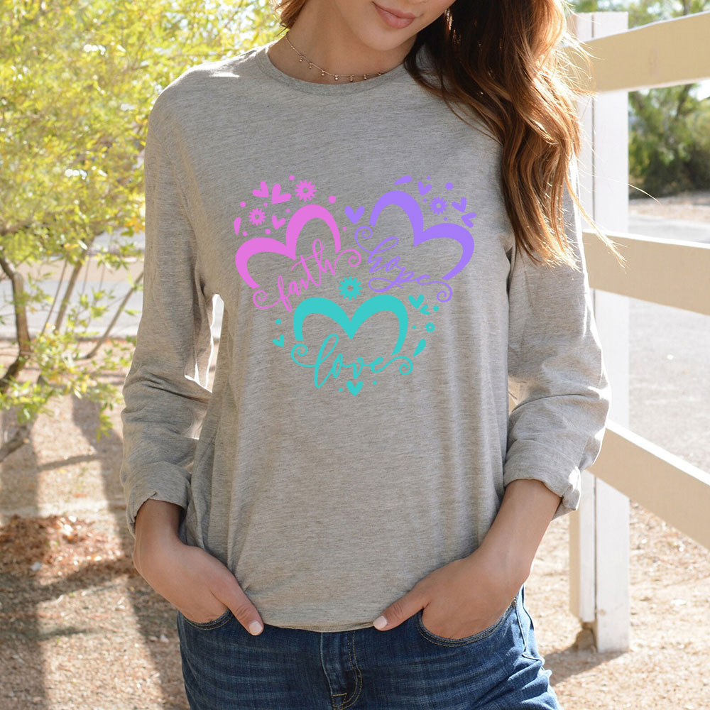 Faith Love Hope Heart Christian Piping Long SleeveT-Shirt