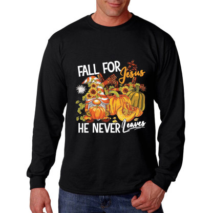 Fall For Jesus He Never Leaves Gnome Pumpkin Long Sleeve Shirt