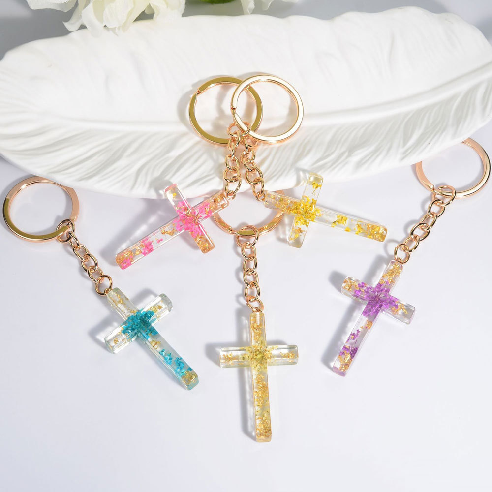Flower Resin Cross Keychain