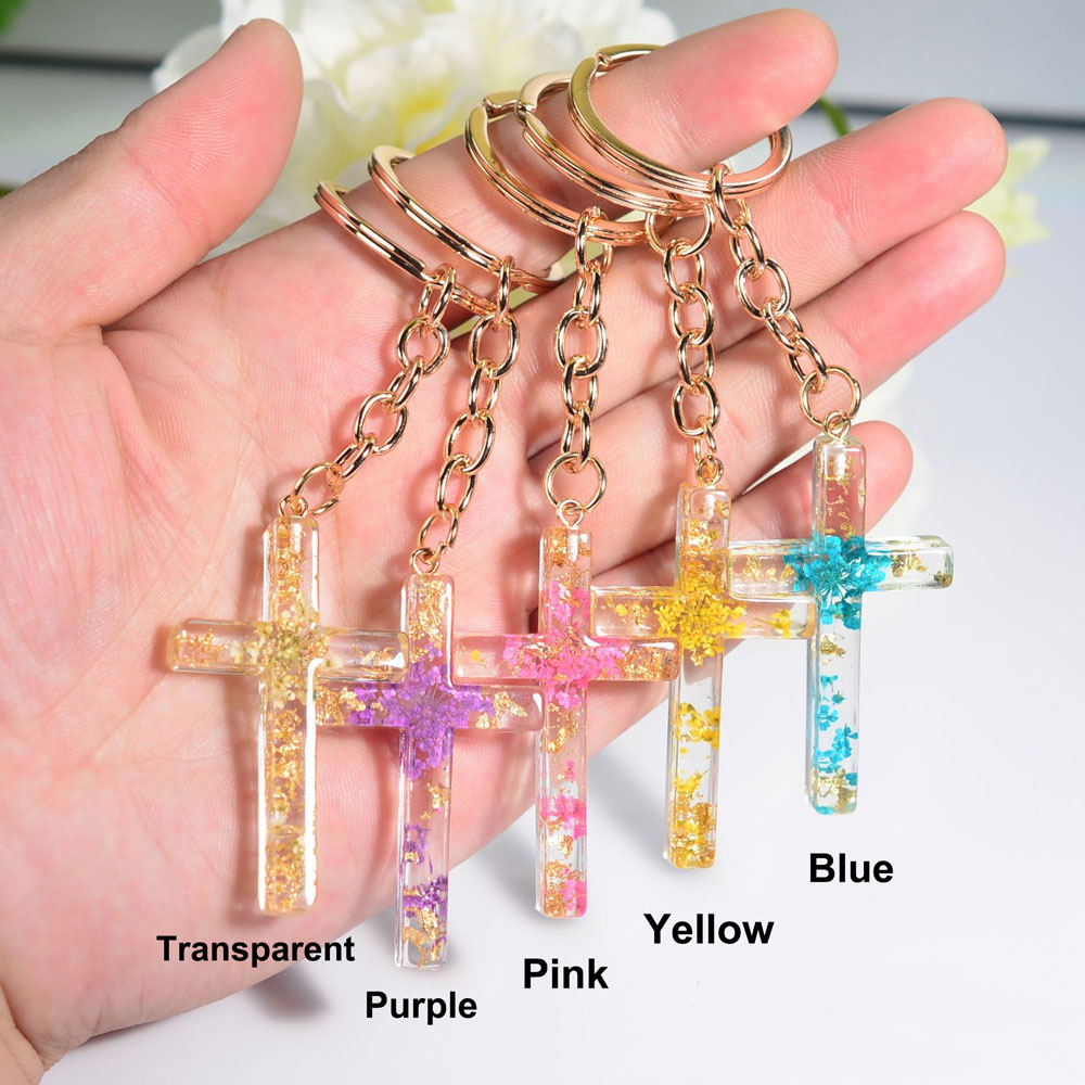 Flower Resin Cross Keychain