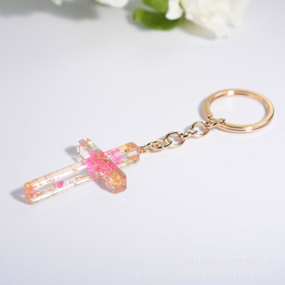 Flower Resin Cross Keychain