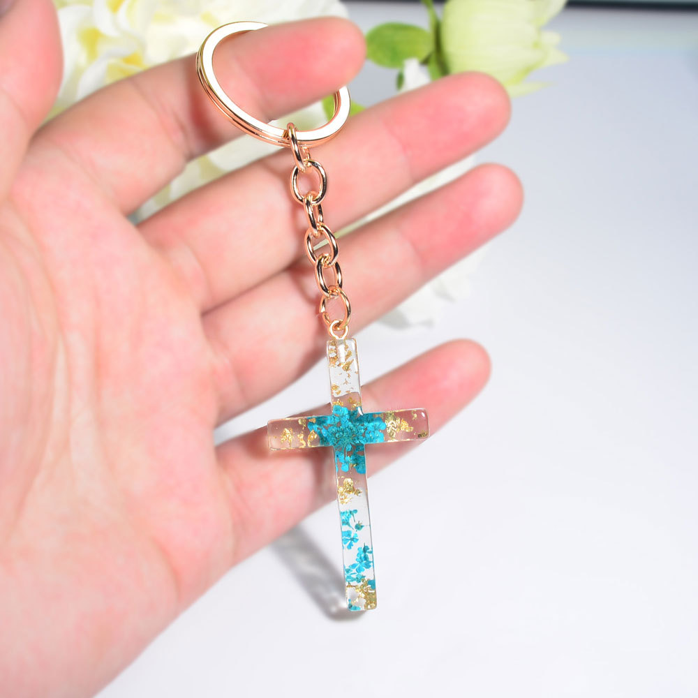 Flower Resin Cross Keychain