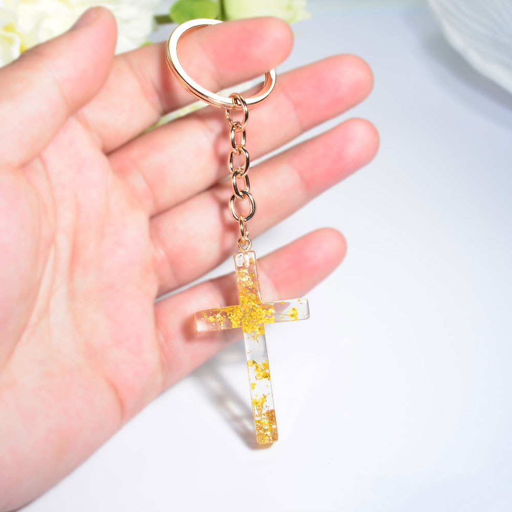Flower Resin Cross Keychain