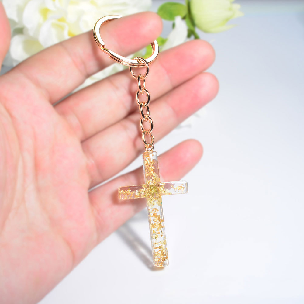Flower Resin Cross Keychain
