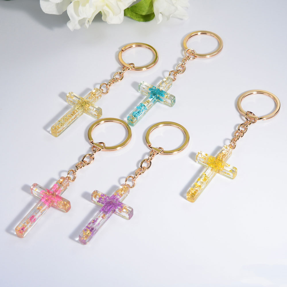 Flower Resin Cross Keychain