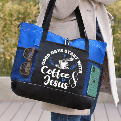 Good Days Start with Coffee and Jesus Premium Tote Bag