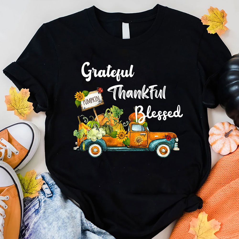 Grateful Thankful Blessed Thanksgiving T-Shirt