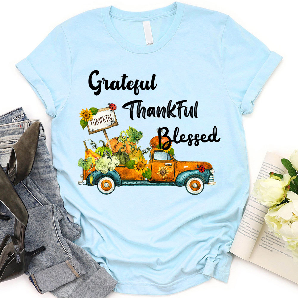 Grateful Thankful Blessed Thanksgiving T-Shirt