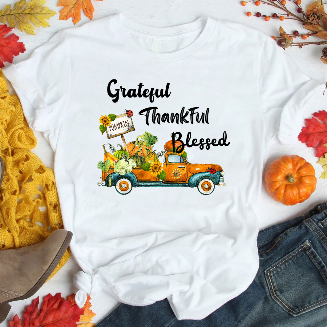 Grateful Thankful Blessed Thanksgiving T-Shirt